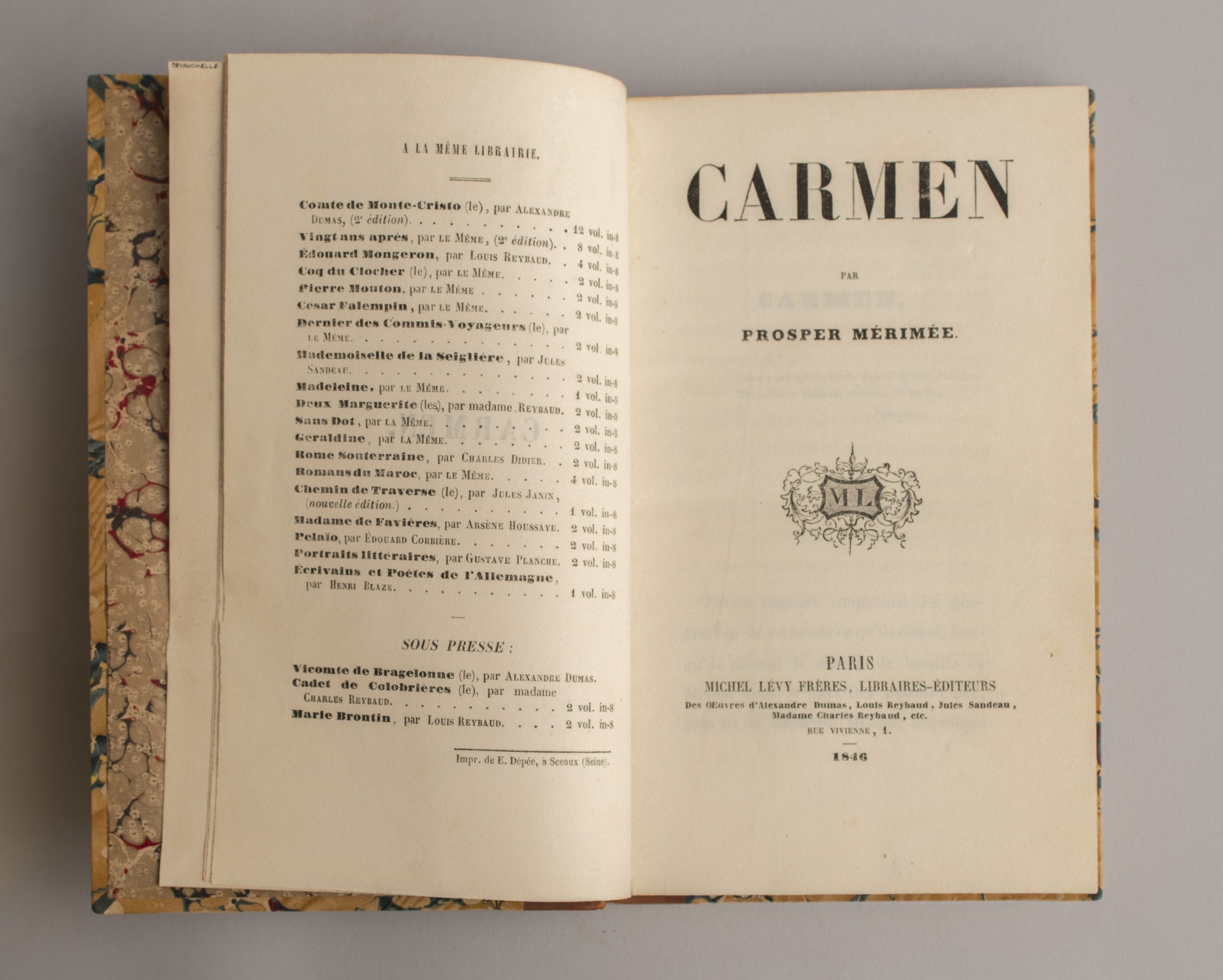 CARMEN. Prosper Mérimée. Michel Lévy Frères. Paris. 1846